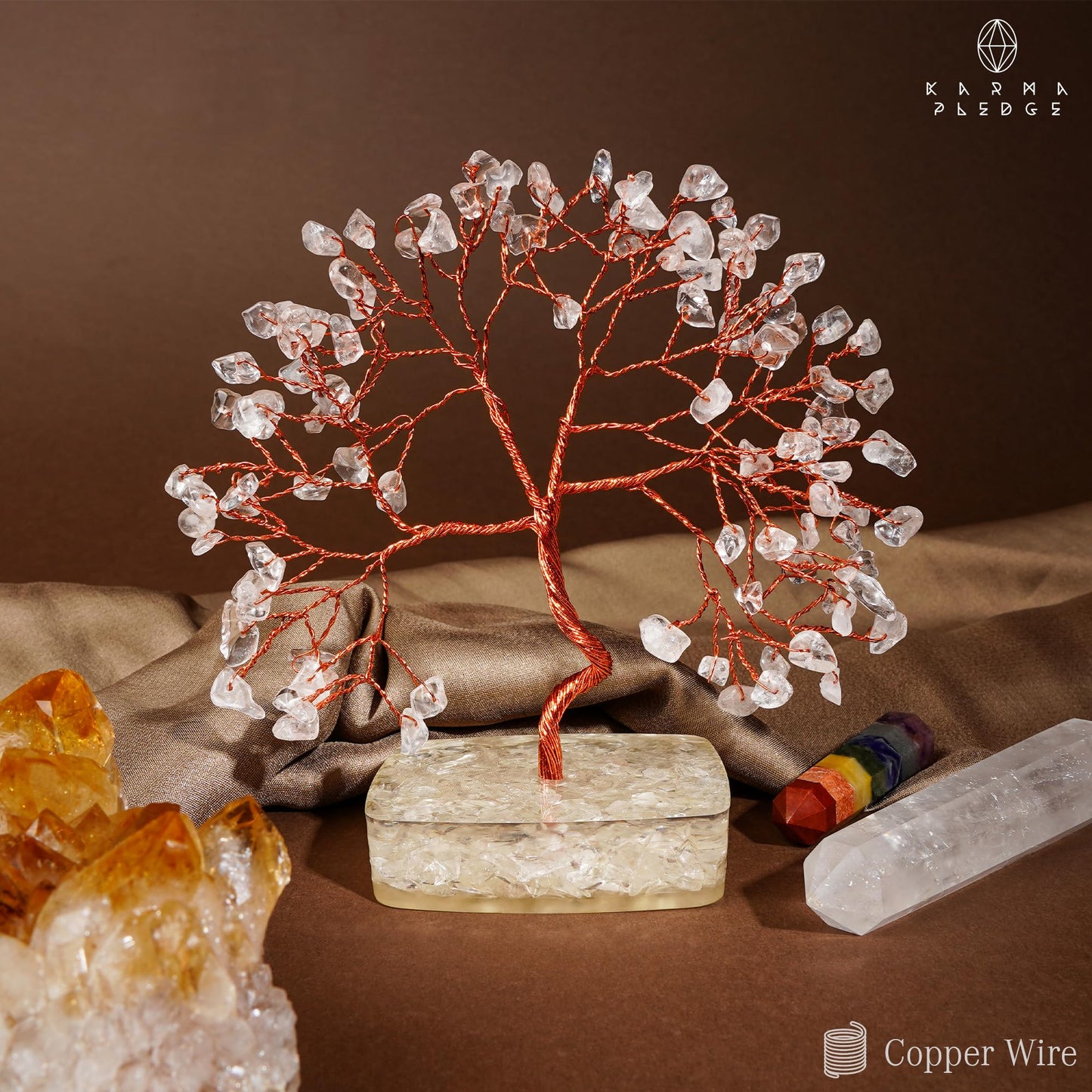 Clear Quartz Crystal Tree of Life Birthday Gifts for Women, Men, Friends, Handmade Chakra Healing Crystals Tree for Home Office Decor, Positivity, Good Luck, Money, Unique Gifts for Her Mom, Dad