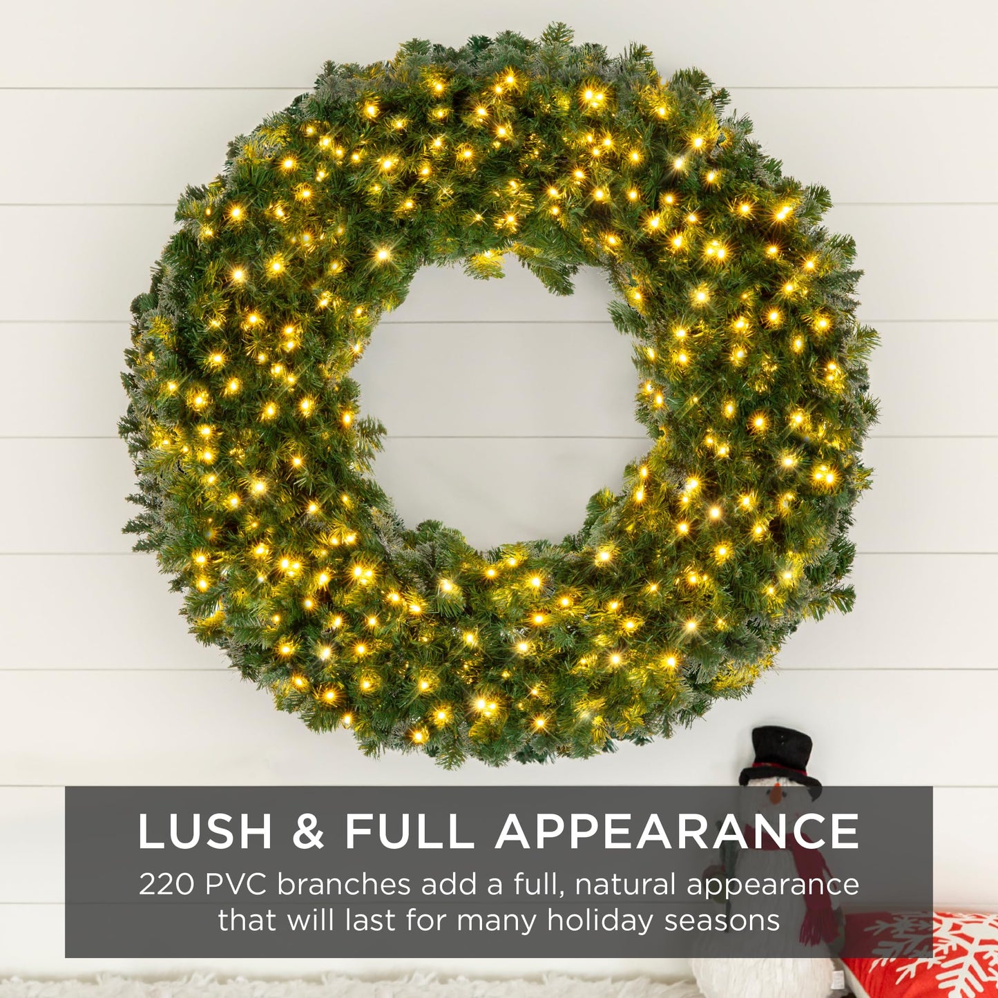 Best Choice Products 30in Large Artificial Pre-Lit Fir Christmas Wreath Holiday Accent Decoration w/ 100 LED Lights, 220 PVC Tips