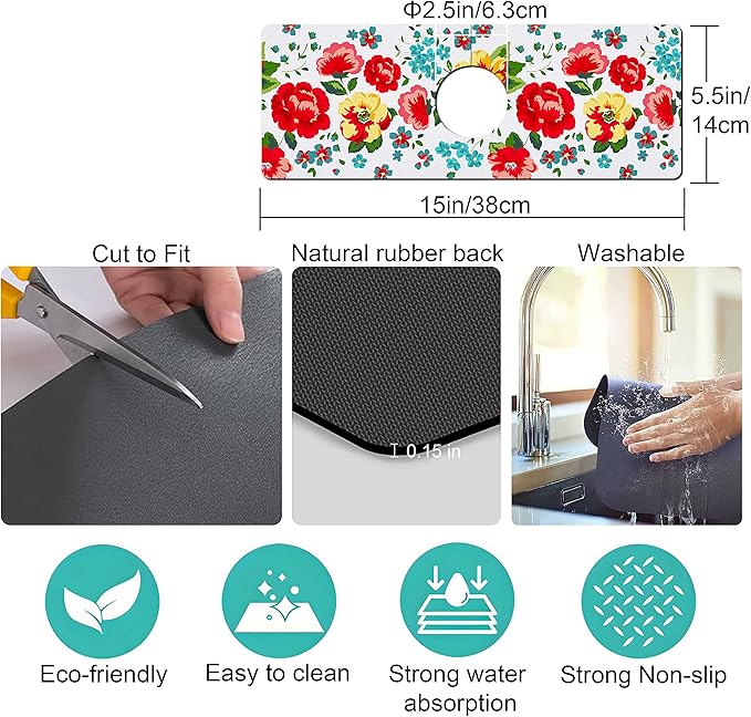 Kitchen Sink Splash Guard Faucet Mat Super Absorbent Fast Drying Mat Sink