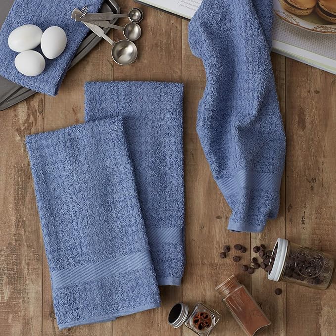 DII Basic Terry Collection Waffle Dishtowel Set, Solid Stonewash Blue, 4 Piece
