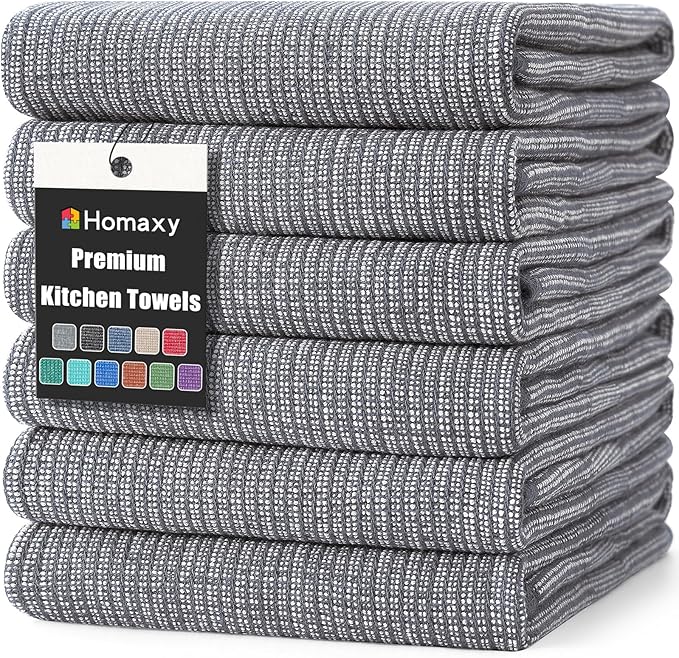 Homaxy Premium Kitchen Towels, Large Cotton Kitchen Hand Towels, Flat and Terry