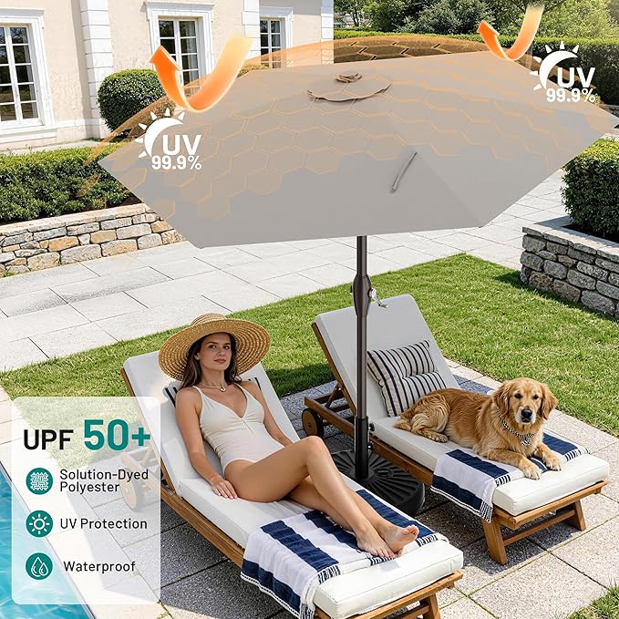 AreShark 7.5FT Patio Umbrella Table Market Umbrella with 6 Sturdy Ribs, Button Tilt/Crank Heavy-Duty Round Outdoor Umbrellas for Garden, Deck, Backyard,and Pool, Foggy Gray