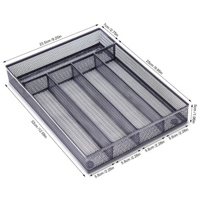 WuGeShop Office Desk Drawer Organizer, 5 Compartments Mesh Drawer Organizer Tray for Storage Art Supplies, Stationery, Black
