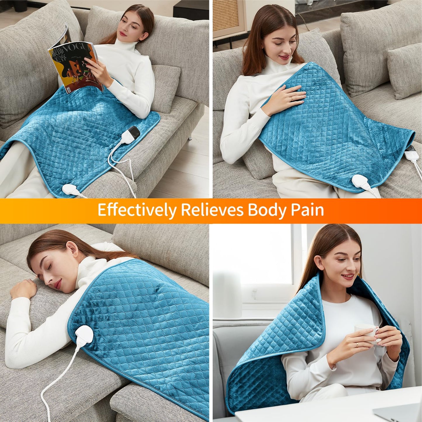 King Size Heating Pad for Back Pain 32"x24" Extra Large Electric Heating Pad for Period Cramps Relief & Body Neck Shoulder Auto Shut Off Heat Pad Temperature Settings Machine Washable Gray