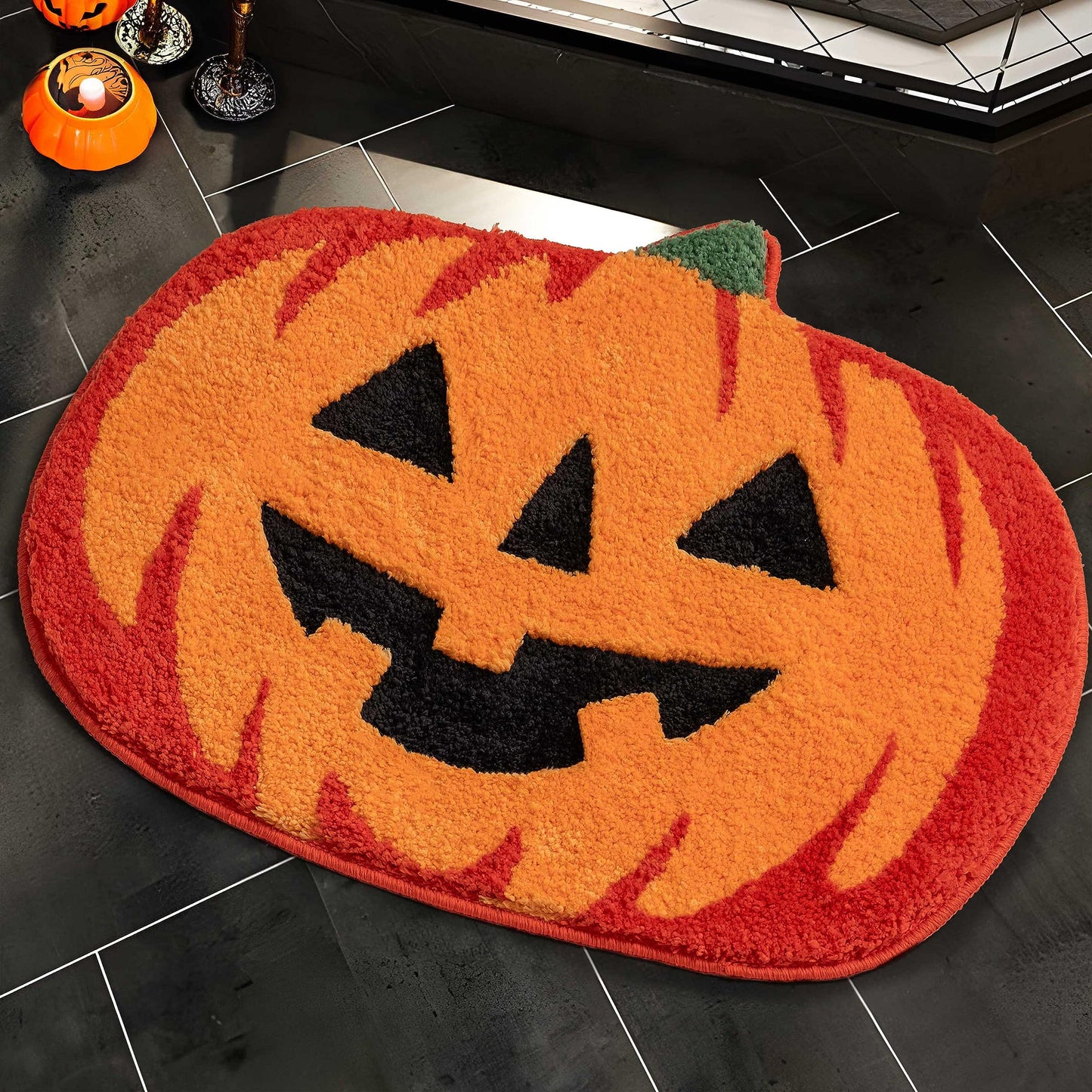 UNIBATH Halloween Pumpkin Bathroom Rugs, Non Slip Washable Absorbent Bath Mat, Autumn Funny Cute Microfiber Bathroom Rug for Shower Tub