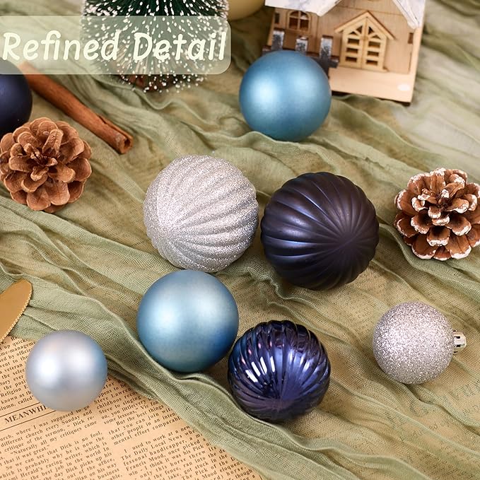 50ct Christmas Balls Ornaments for Xmas Tree, Navy Blue Silver Shatterproof Christmas Tree Decorations Hanging Ball for Holiday Party Decor(1.57"-2.36")