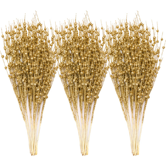 Joiedomi 24 Pcs Christmas Tree Berry Stem (Gold), Decorative Bead Sticks, Glittery Twigs, Picks, Branches for Christmas Tree, Small Vase, Holiday, Wedding, Party (17 Inches, Gold)