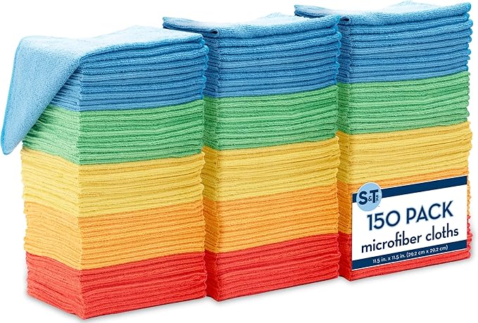 S&T INC. 150 Pack Microfiber Cleaning Cloth, Bulk Towels