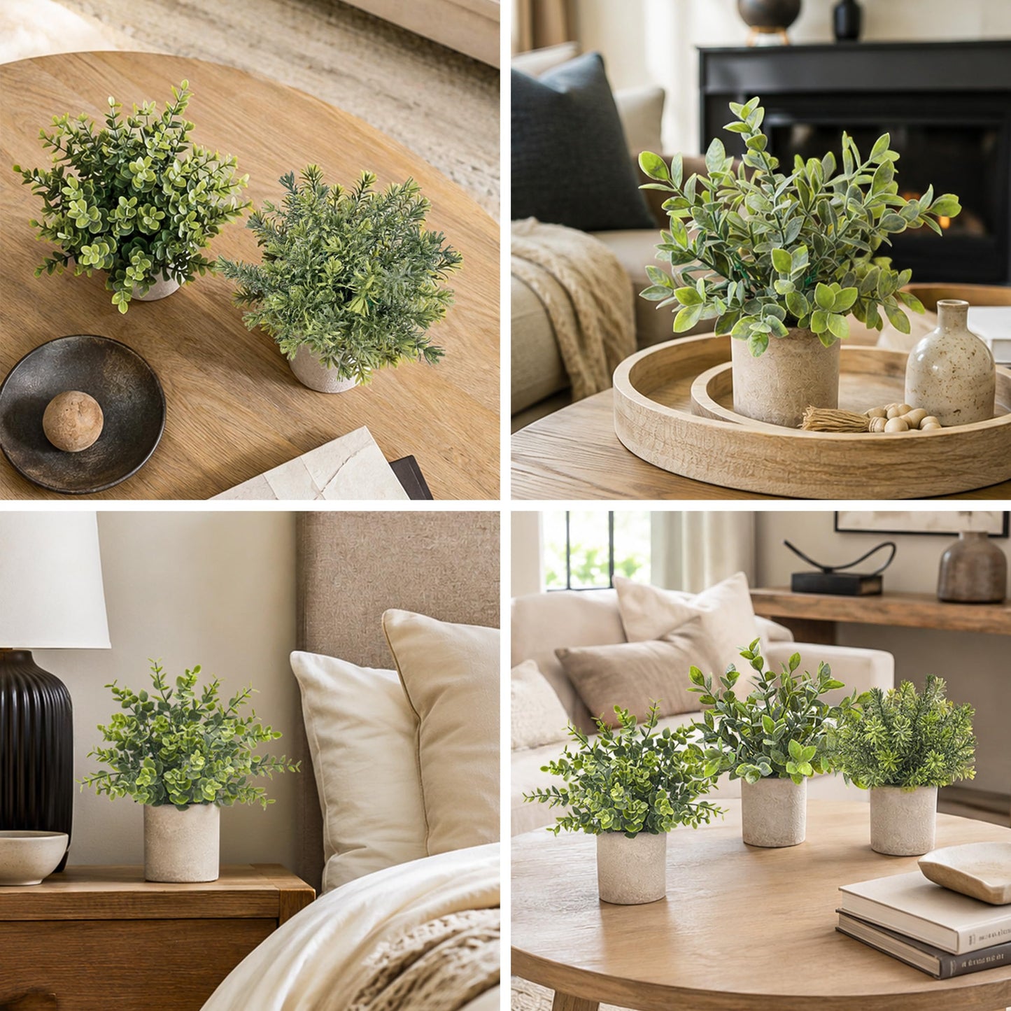 Der Rose 3 Pack Mini Potted Fake Plants Artificial Plastic Eucalyptus Plants Topiaries for Home Office Desk Farmhouse Shelf Room Bathroom Decor(Sage Green)