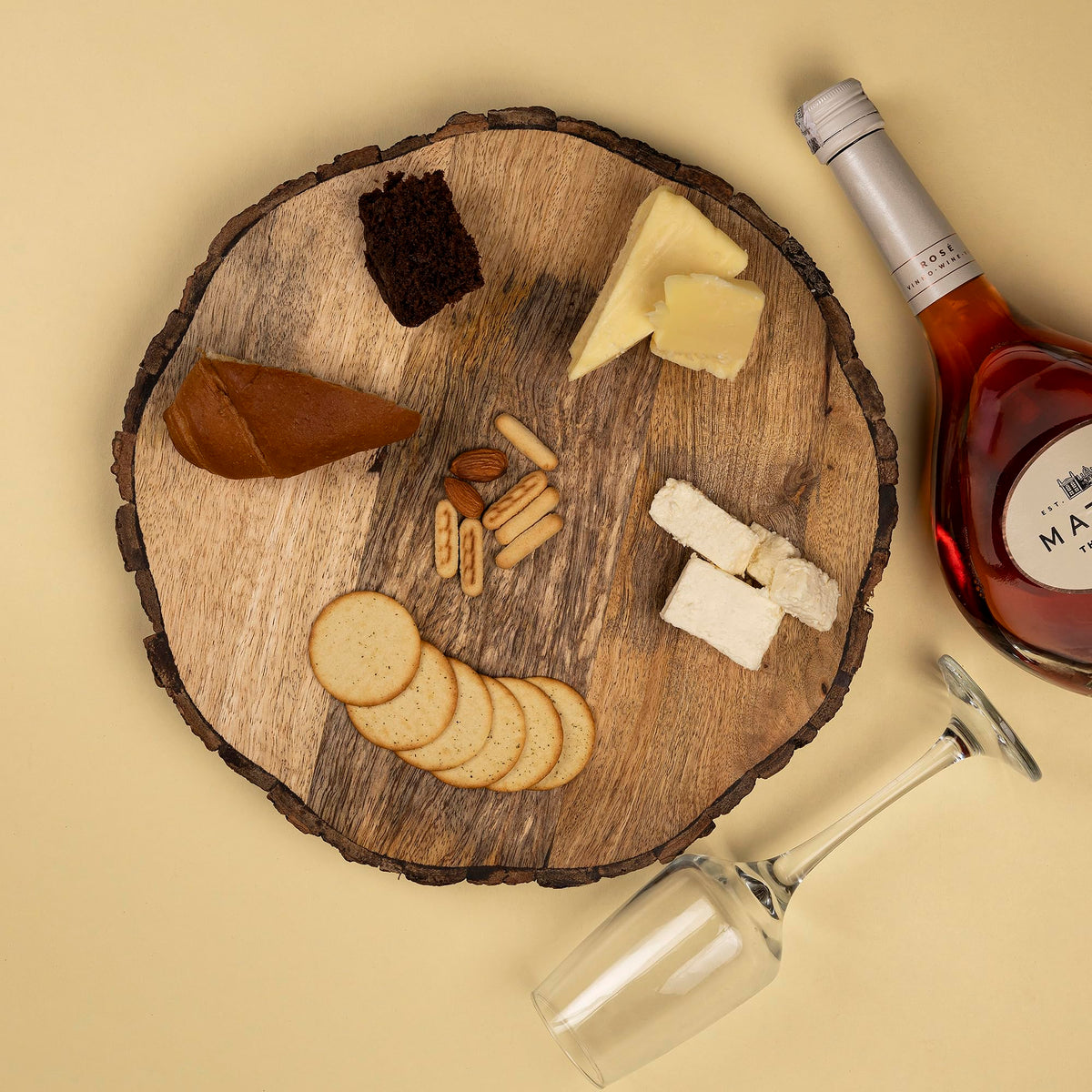 GoCraft Wooden Round Cutting Board with Tree Bark Rim | 1.5" Thick Mango Wood Live Edge Chopping, Prep, Serve Board | Charcuterie Platter - 12.5"