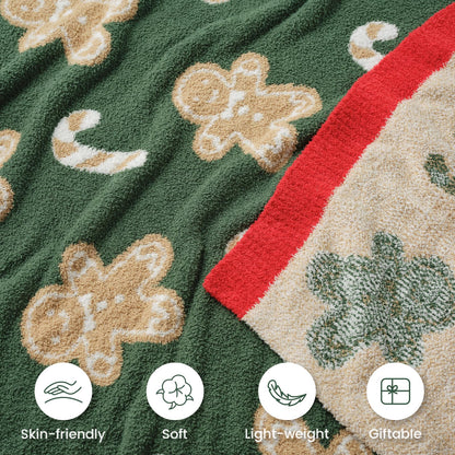 Snuggle Sac Christmas Blanket Green Gingerbread Man Throw Blanket 50x60 inches, Ultra Soft Cozy Throw Blanket for Couch, Sofa and Bed for Christmas