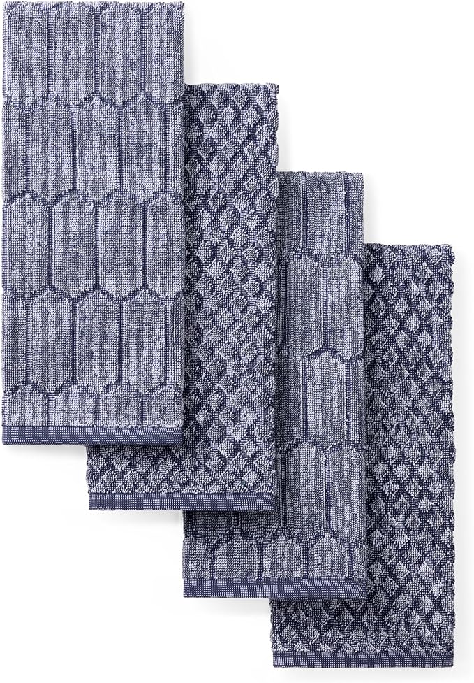 Martha Stewart Honeycomb Chambray Textured Kitchen Towel 4-Pack Set, 100% Cotton