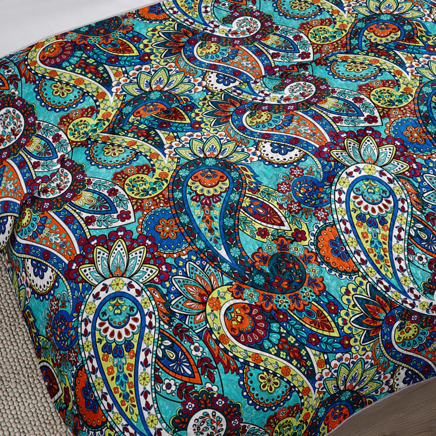UEVBF Boho Style Queen Quilt Set,Bohemian Floral Quilt Beddding Set for Adults,Soft and Lightweight Bed Set for All Season,Colorful Quilted Beddding with 2 Pillowcases.