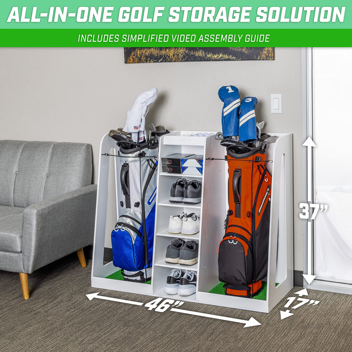 GoSports Premium Wooden Golf Bag Organizer and Storage Rack - Choose Your Style