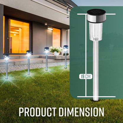 GloBrite Pack of 10 Solar Lights Outdoor Garden – Waterproof Stainless Steel LED Solar Garden Lights with Stake for Pathway, Driveway, Patio, Walkway, Lawn, Yard & Landscape Decoration