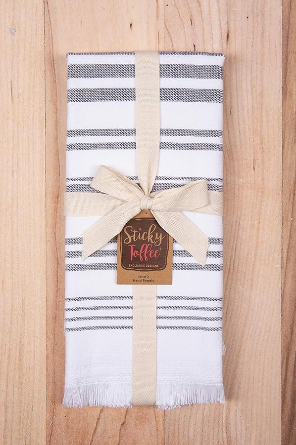 Sticky Toffee Hand Towels for Bathroom Set of 2 – 28x16 in White and Gray