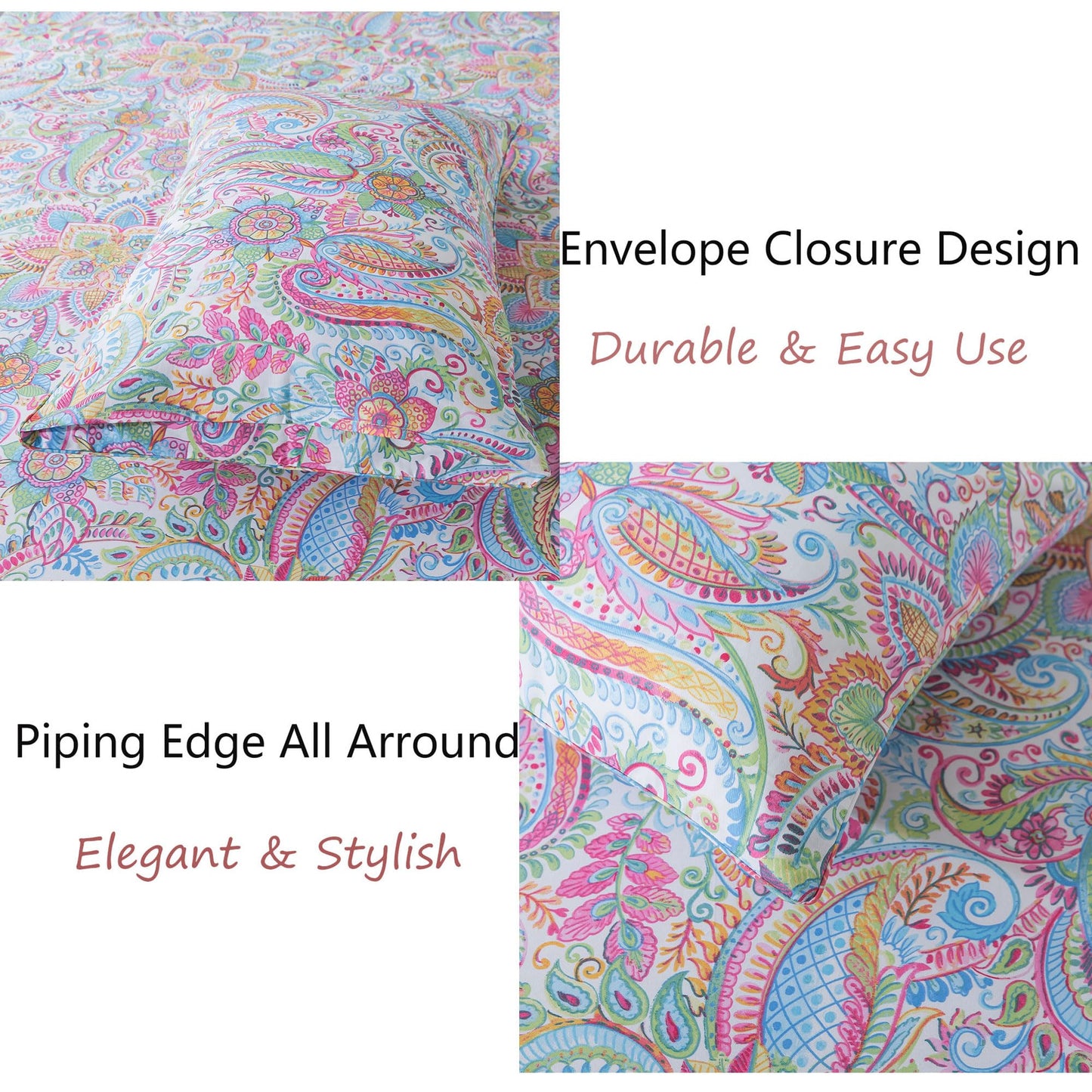 FADFAY Paisley Sheets Set Full Bohemian Damask Paisley Bedding Luxurious Boho Pink Paisley Bed Sheet Set Breathable Cotton Ultra Soft 17.5'' Deep Pocket Fitted Sheet 4Pcs, Full Size