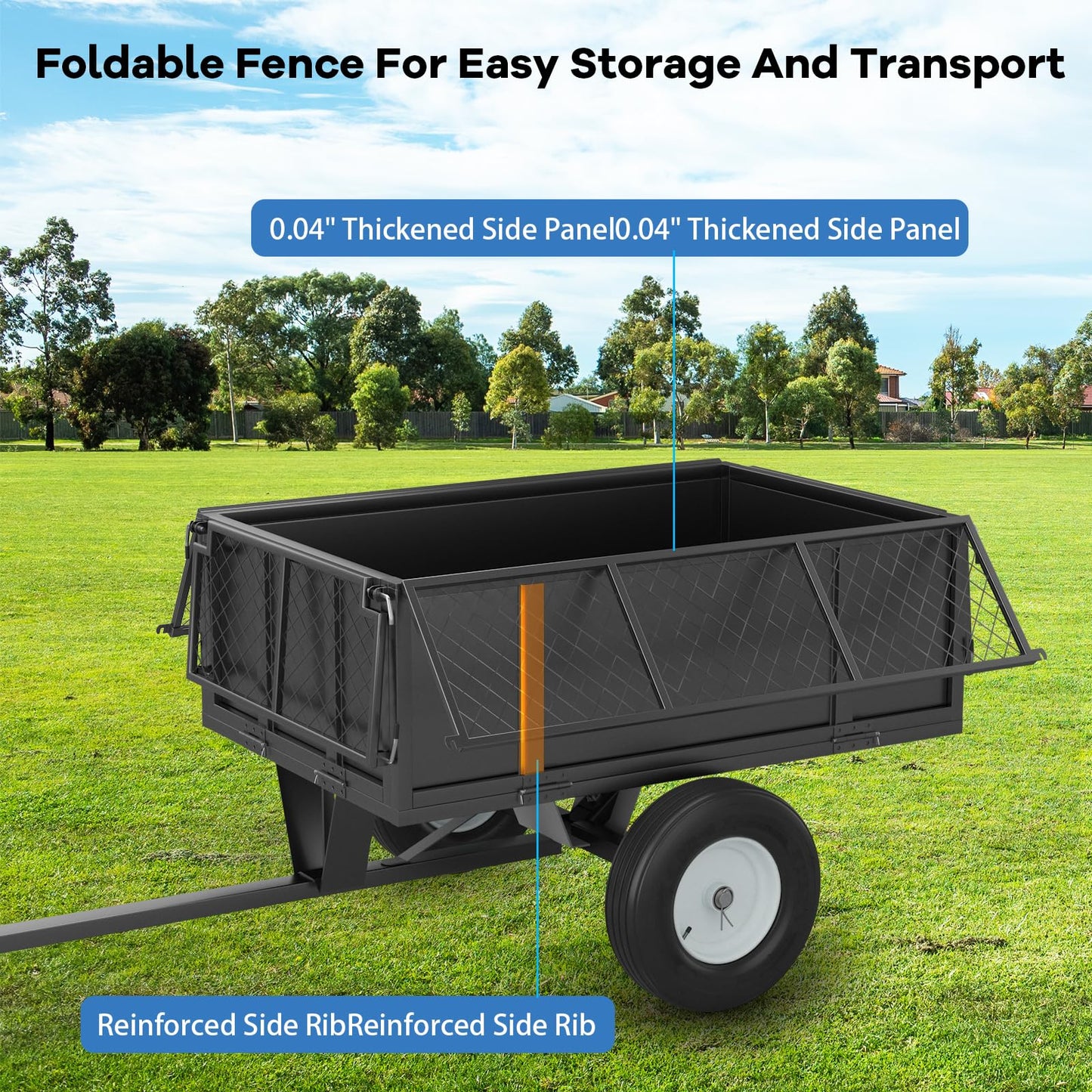 Heavy Duty ATV Trailer Dump Cart 1700 Lbs, 17 Cubic Feet Steel Lawn Mower Trailer with Removable Sides, Tow Behind Garden Yard Dump Cart for Tractor ATV UTV, Utility Wagon for Landscaping & Farm