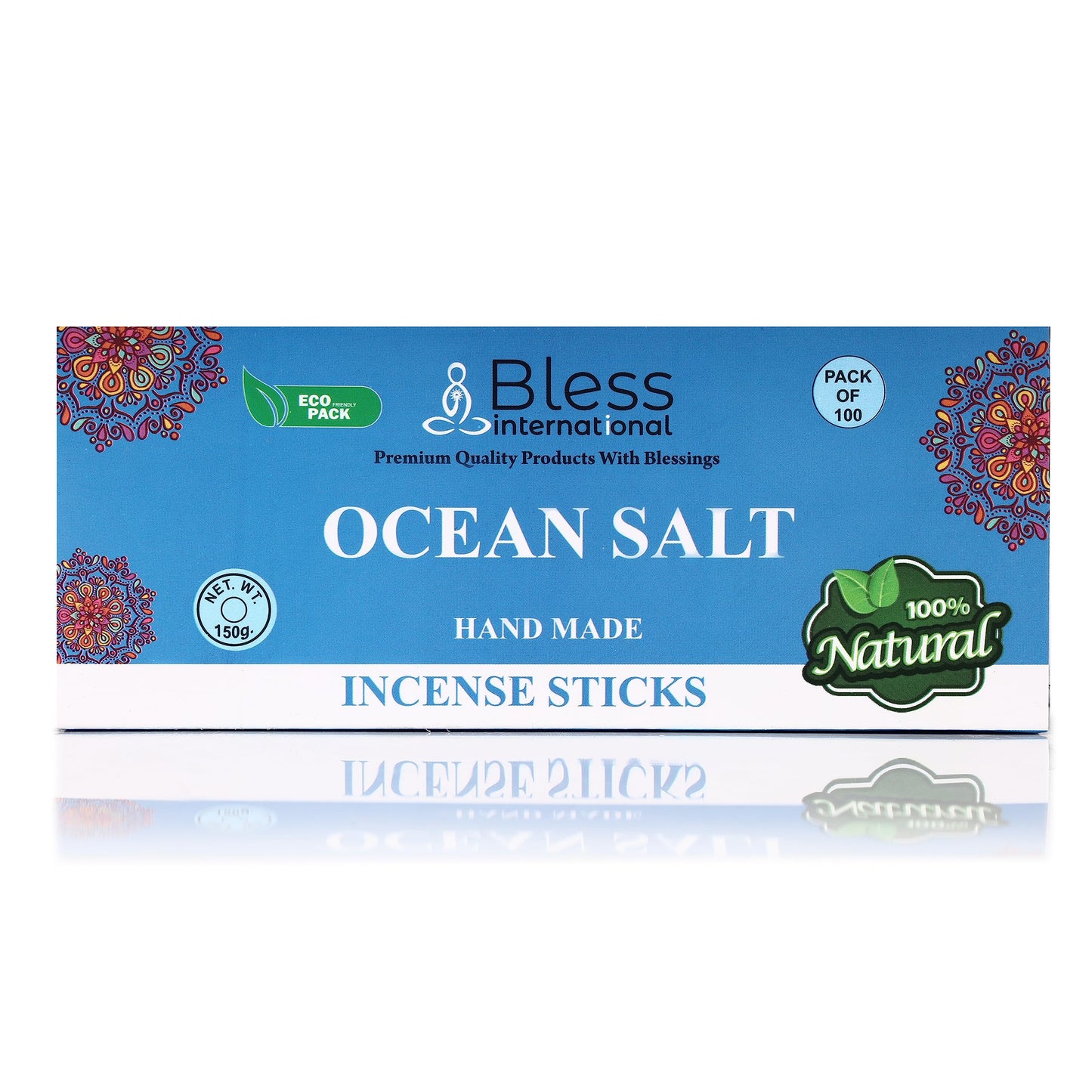 Bless-Ocean-Salt 100%-Natural-Handmade-Hand-Dipped-Incense-Sticks Organic-Chemicals-Charcoal-Free Purification-Relaxation-Positivity-Yoga-Meditation Best-Woods-Scent (100 Sticks(5.25 OZ))
