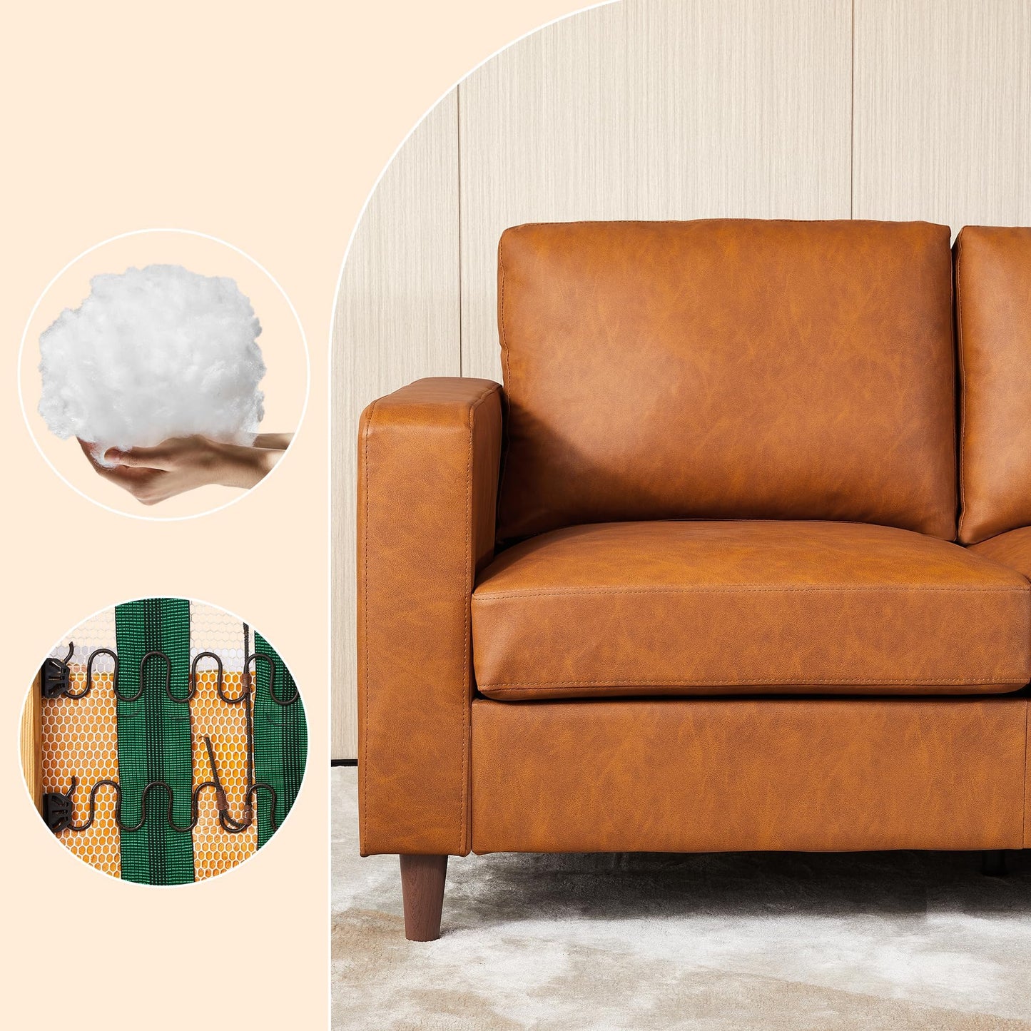 IDEALHOUSE Leather Couch 85 inch, Modern Deep Seat Sofa 3 Seater with Padded Backrest & Comfy Cushions, Faux Leather Couch for Living Room, Bedroom, Office
