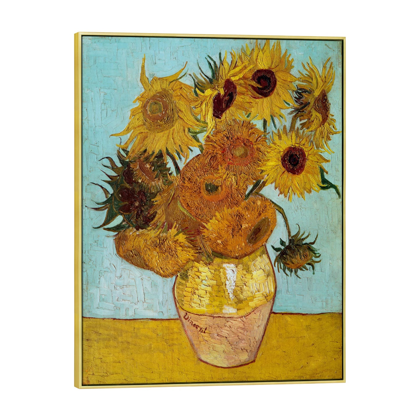 Wieco Art Framed Wall Art Canvas Prints of Sunflower by Vincent Van Gogh Paintings Reproduction Abstract Wall Decorations for Living Room Golden Frame