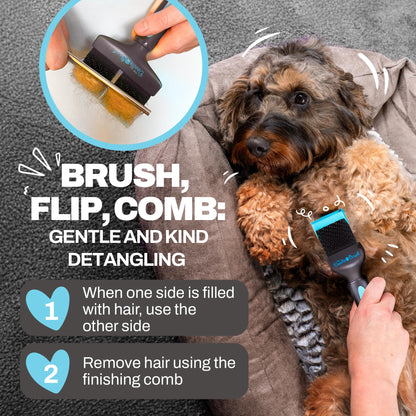 The Doodle Brush - Slicker Dog Brush Bundle for Cockapoo, Goldendoodle & Poodle - Single & Double Head Grooming Brush for Long-Haired Dogs - Detangler & Grooming Tool
