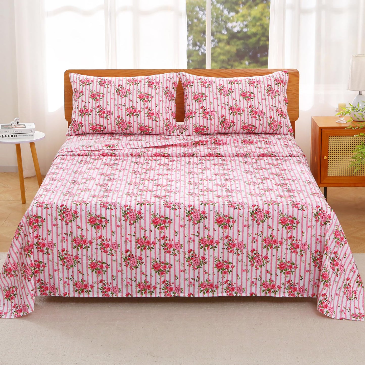 Viviland Queen Bed Sheet Set - 4 Piece Double Brushed Microfiber Bedding - Deep Pocket Up to 15", Ultra Soft, Breathable & Wrinkle Resistant Skin-Friendly Cooling Sheets for Adult - Heritage Rose(Q)