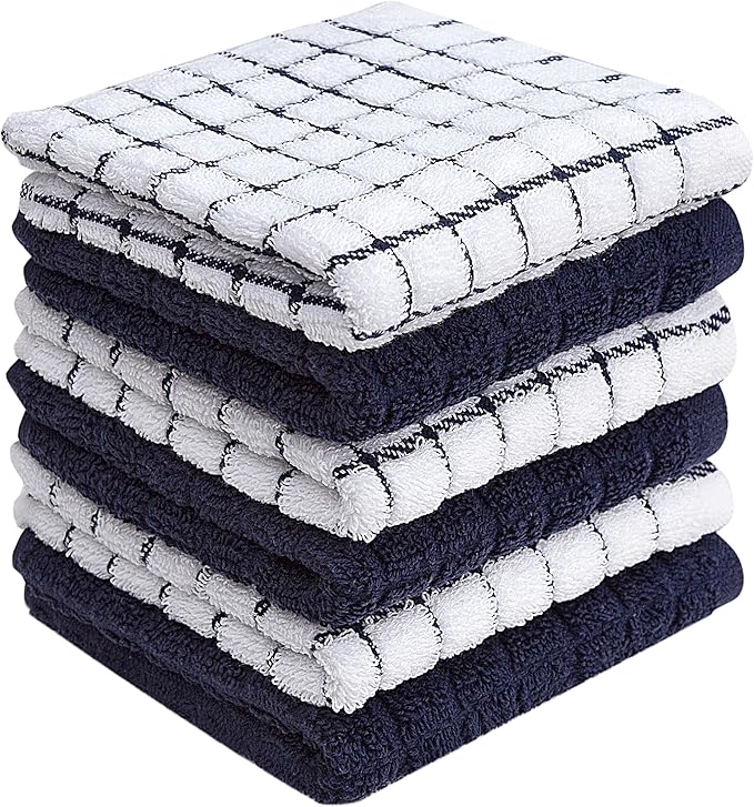 Bumble Premium Cotton Dish Cloths 12" x 12"| Navy Design | 405 GSM | Highly