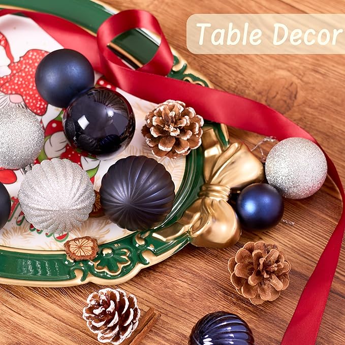 50ct Christmas Balls Ornaments for Xmas Tree, Navy Blue Silver Shatterproof Christmas Tree Decorations Hanging Ball for Holiday Party Decor(1.57"-2.36")