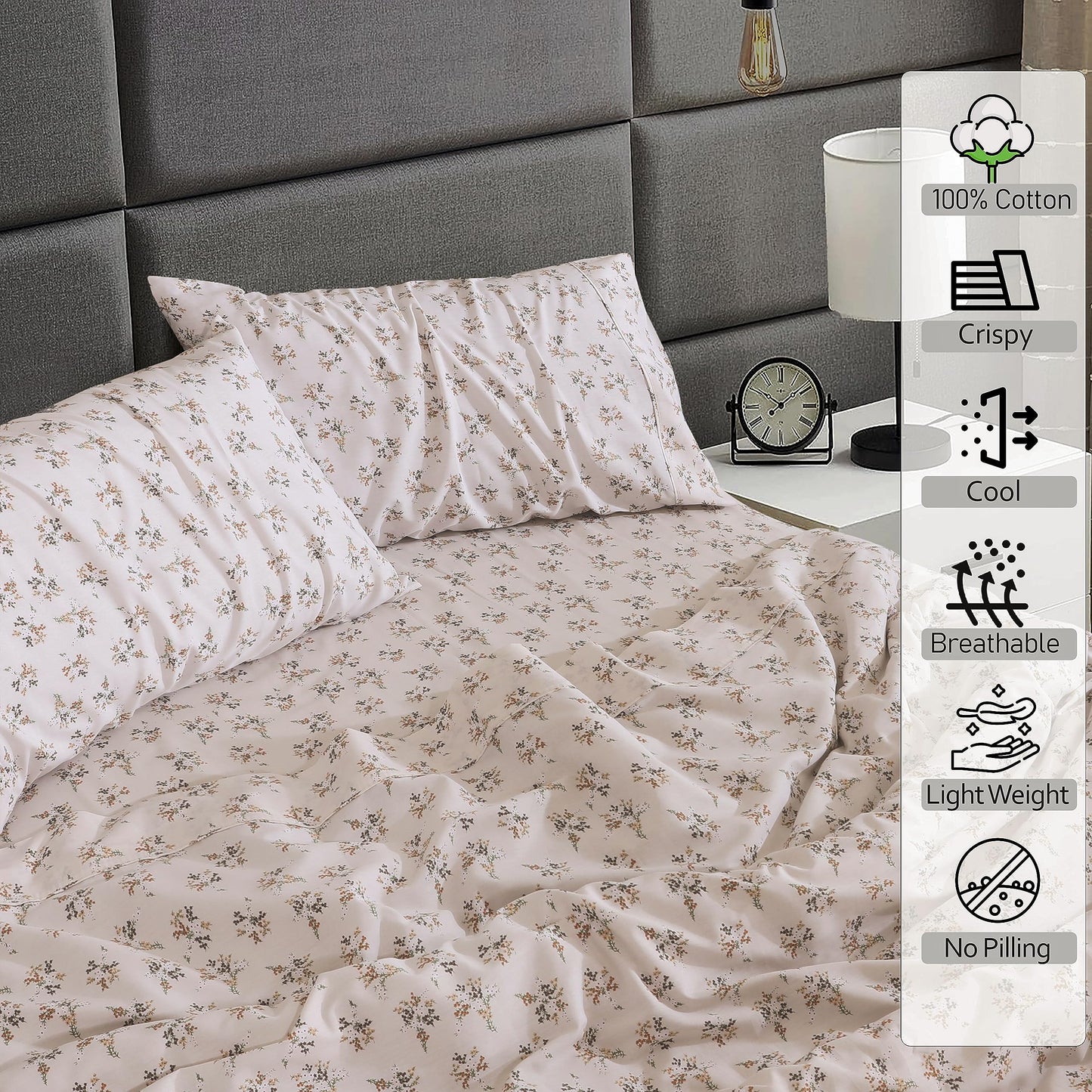 RUVANTI 100% Cotton Percale Sheets Full Size, Twin Spring
