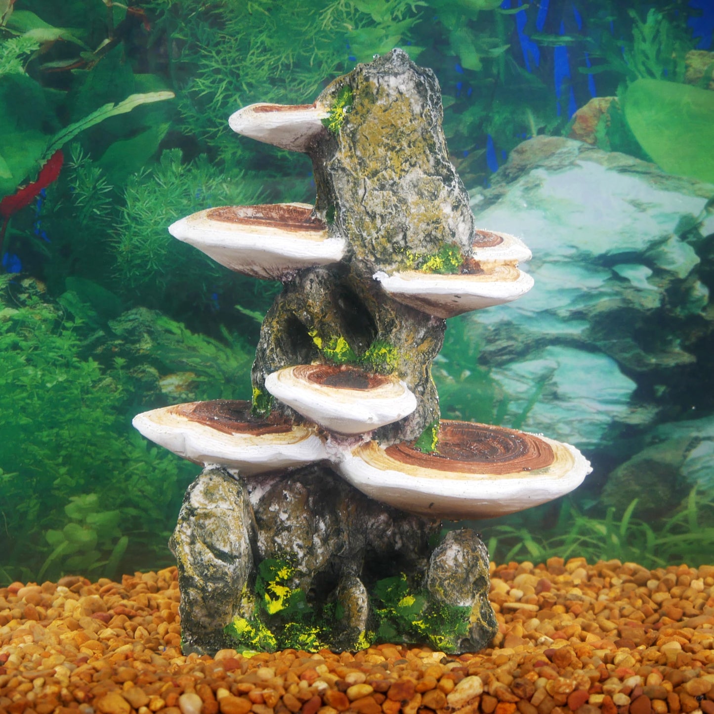 Penn-Plax Deco-Replicas Tree Trunk with Shelf Mushrooms Aquarium Decoration - Double-Sided Ornament with Stable Base - Durable Resin for Freshwater & Saltwater Tanks - Brown, 5.5 x 4 x 7.5 in