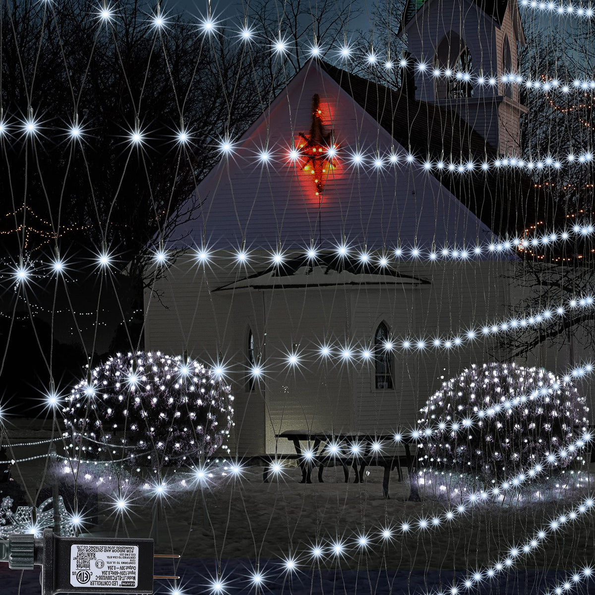 Cool White Net Lights, 360 LED Outdoor Christmas Net String Lights, 21 ft x 5 ft Large Net Mesh String Lights, 8 Modes Twinkle Lights Connectable Plug in for Bushes Christmas Yard Garden Party Decor