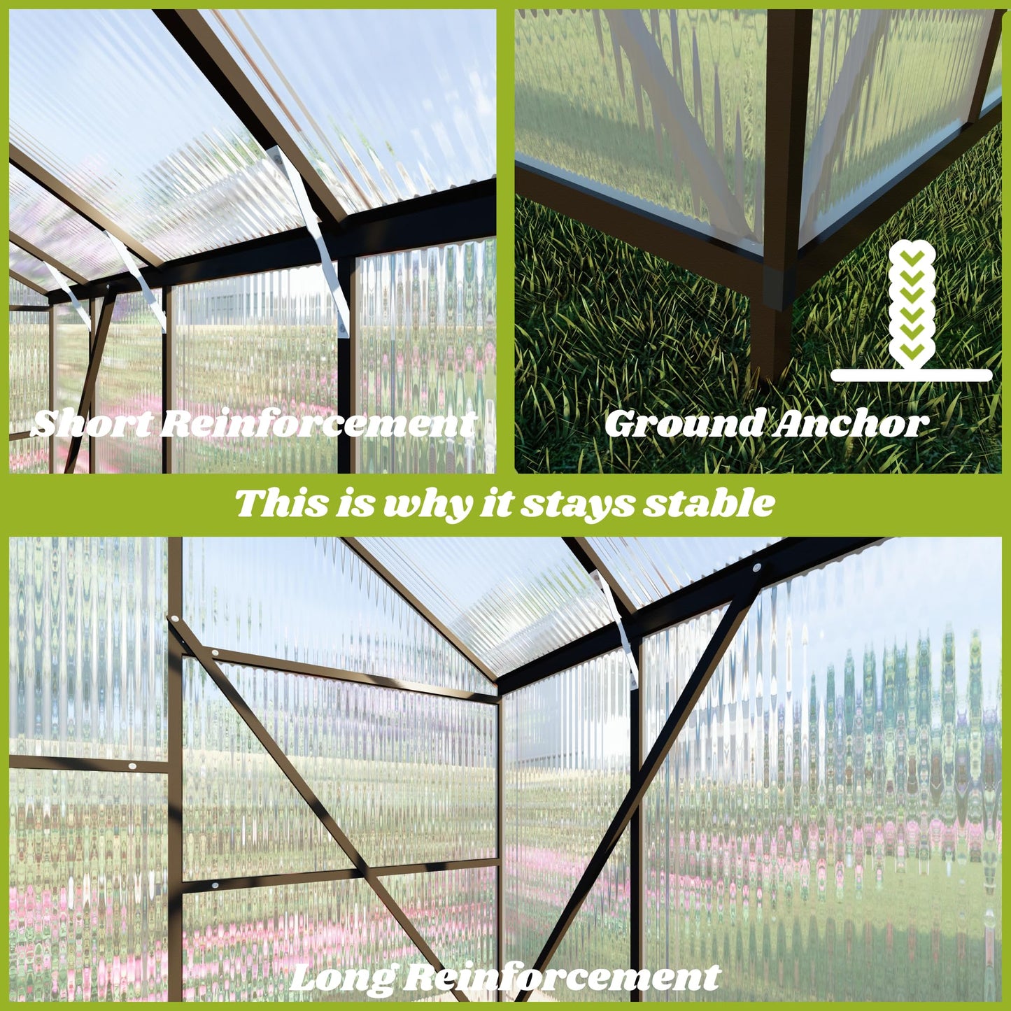 6x6FT Greenhouse for Outdoors, Polycarbonate Greenhouse with Quick Setup Structure and Roof Vent, Aluminum Large Walk-in Green House for Outside Garden Backyard, Charcoal Black