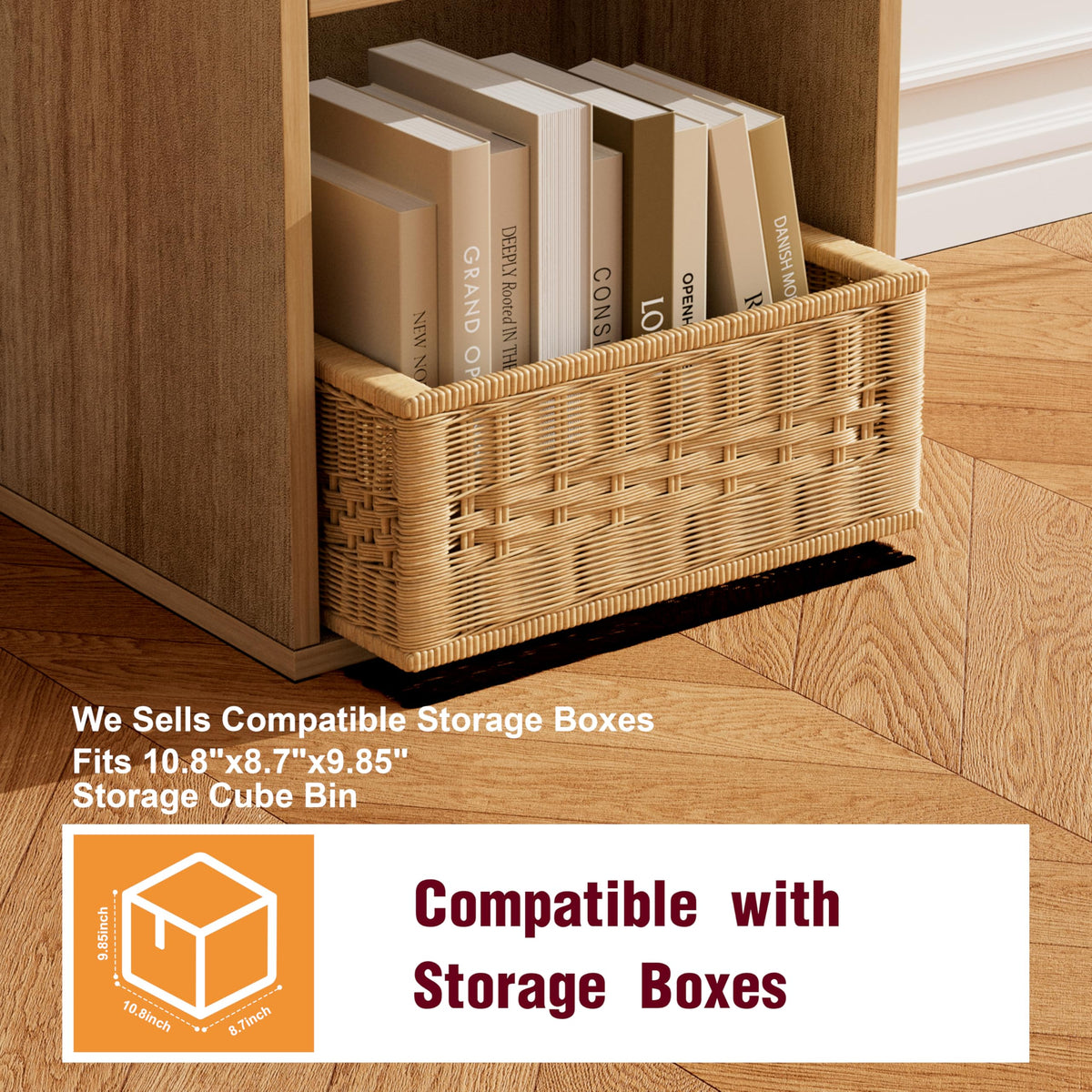 Nestwise Book Shelf, Wooden Cube Storage Organizer with 11" Open Cubes, Stackable Modular Bookcase for Room Divider Storage, 2 Tier Bookshelf for Living Room, Bedroom, Office (Oak, 5-Cube)