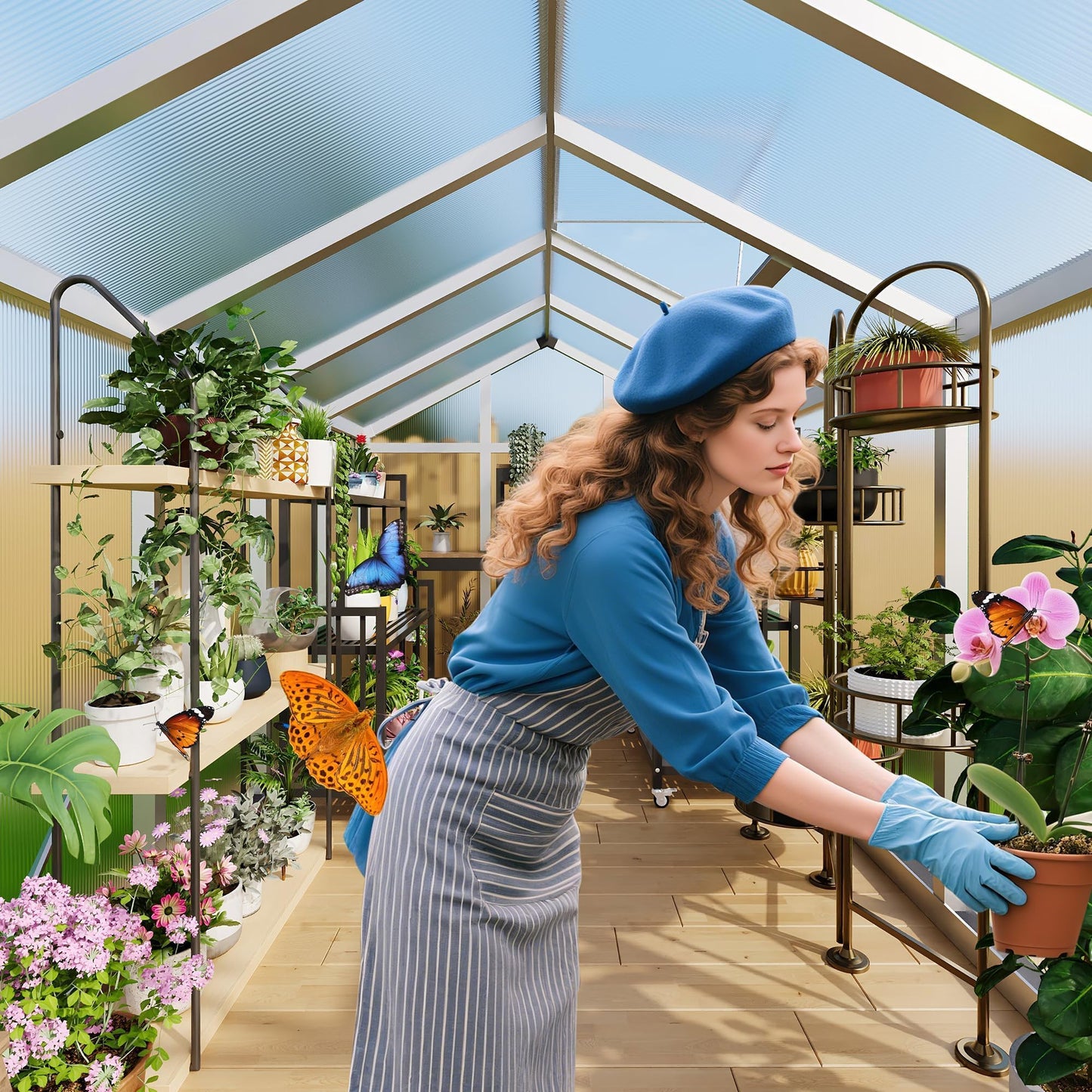 6x10 FT Greenhouse, Easy Assembly Aluminum Polycarbonate Greenhouses for Outdoors with Roof Vent, Large Aluminum Walk-in Greenhouse for Sunroom Patio, Backyard, Garden, Sliding Lockable Door, Silver