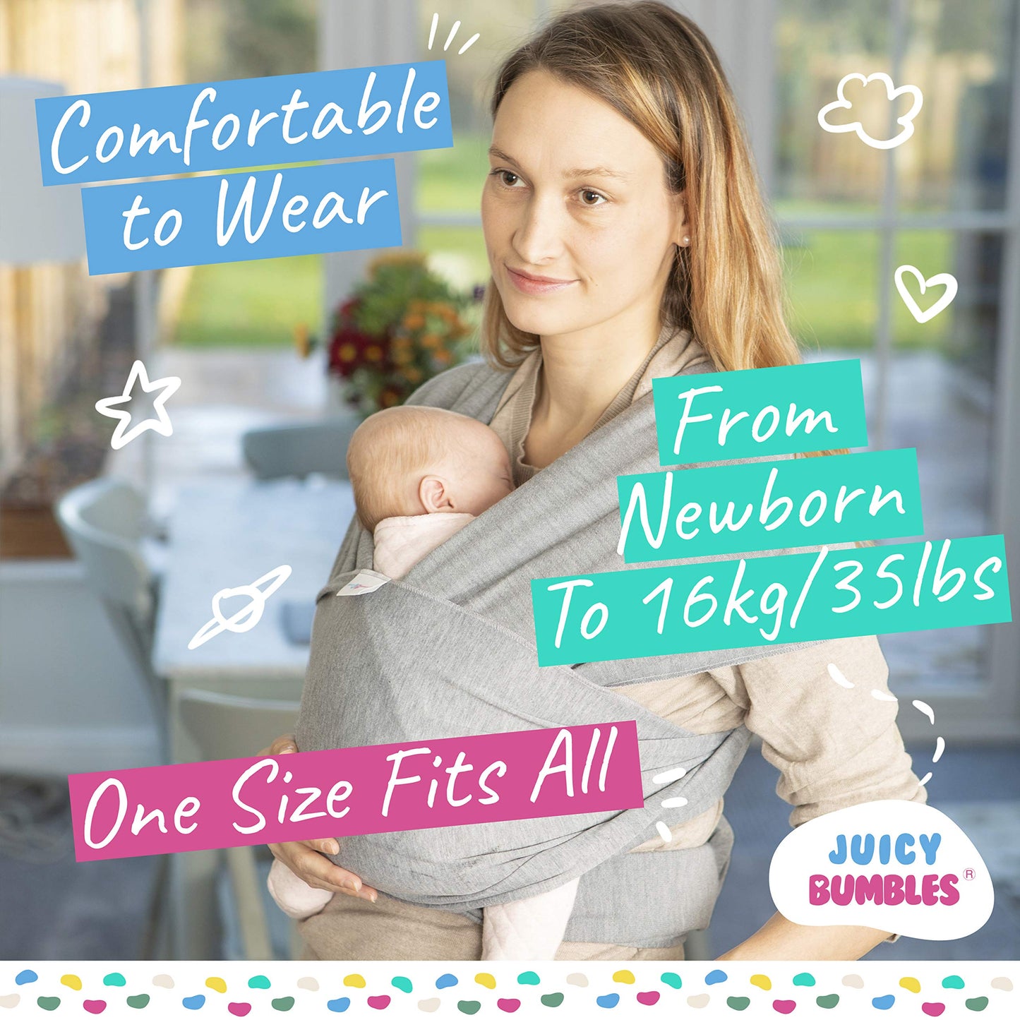 Baby Sling | Baby Wrap Carrier | Newborn to 35 lbs Infant with 3 Carrying Positions | 95% Cotton 5% Spandex - Dark Grey