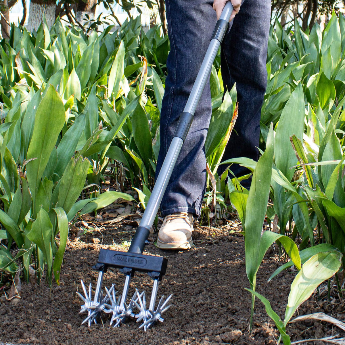Walensee Rotary Cultivator Garden Tool, Adjustable Hand Tiller with Long Handle, Manual Soil Crusher for Breaking Up Clods, Seedbed Prep, Reseeding, Aerating Raised Beds, Garden, Yard & Lawn