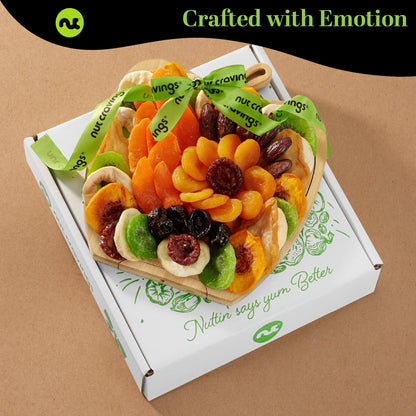 NUT CRAVINGS - Dried Fruit Flower Bouquet Arrangement in Wooden Apple-Shaped Gift Basket + Tray (9 Assortment) Healthy Snack Care Package