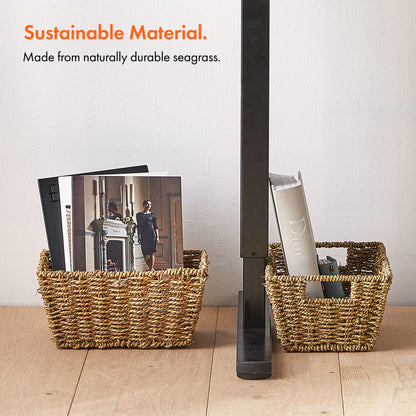 VonHaus Seagrass Storage Baskets, Set of 4 Hand-Woven Display Hampers - Bathroom Storage Baskets for Shelves - Nesting Natural Woven Seagrass Organiser w/Handles for Bedroom & Home Office