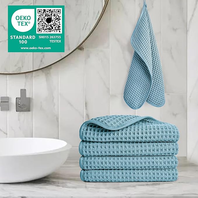 POLYTE 430 GSM Microfiber Lint Free Washcloth Face Towel, 13 x 13 in, 4 Pack