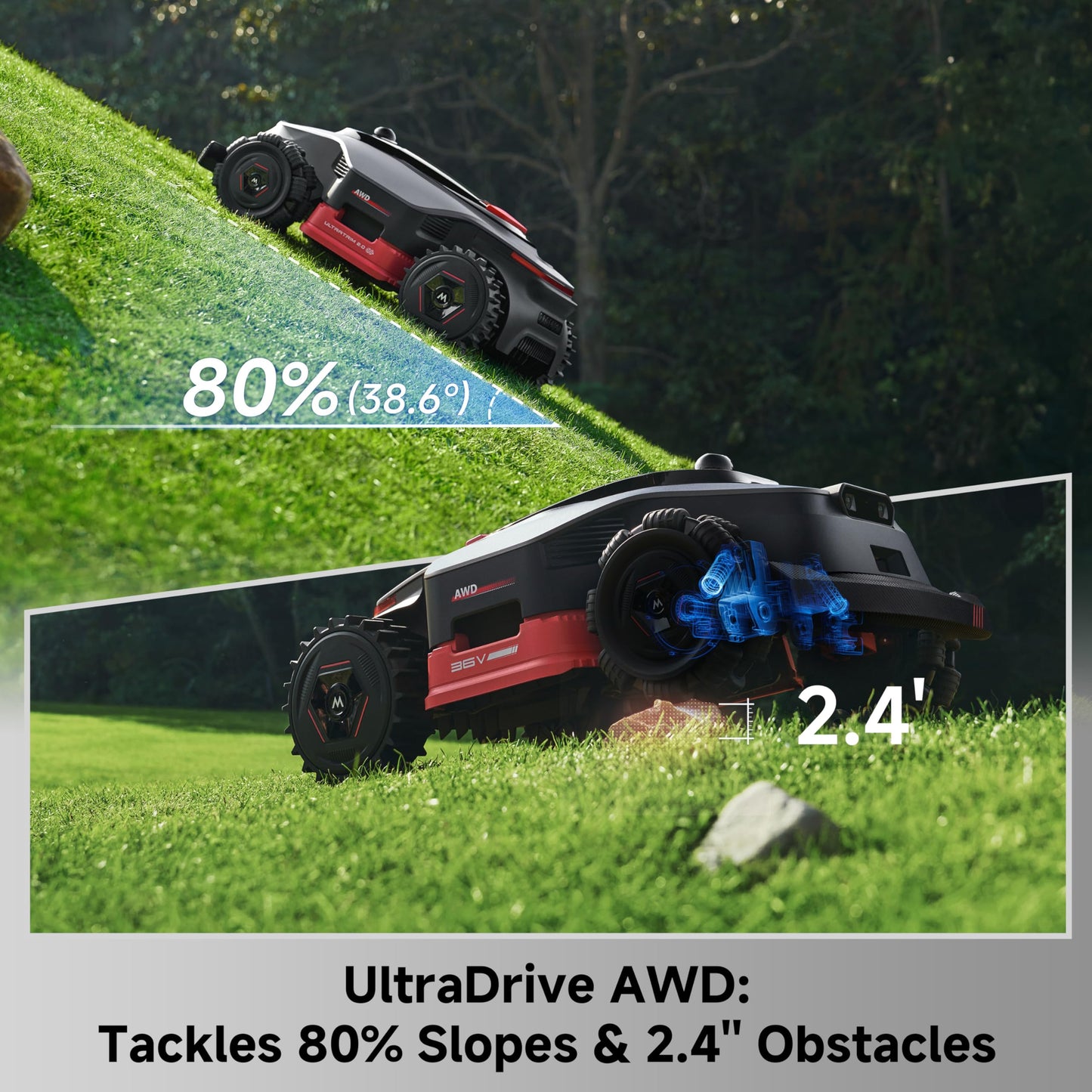 MOVA LiDAX Ultra 2000 AWD Robot Lawn Mower Wire Free RTK Free for up to 0.5 Acre*Dual Maps, 360° 3D LiDAR & AI Dual Vision Mapping, Robotic Mower with 4G, for 80% Slopes, Cutting Height 1.2”–3.9“