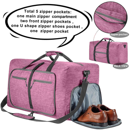 Travel Duffle Bag for Men, 85L Foldable Travel Duffel Bag with Shoes Compartment Overnight Bag for Men Women Waterproof & Tear Resistant (Light Purple)