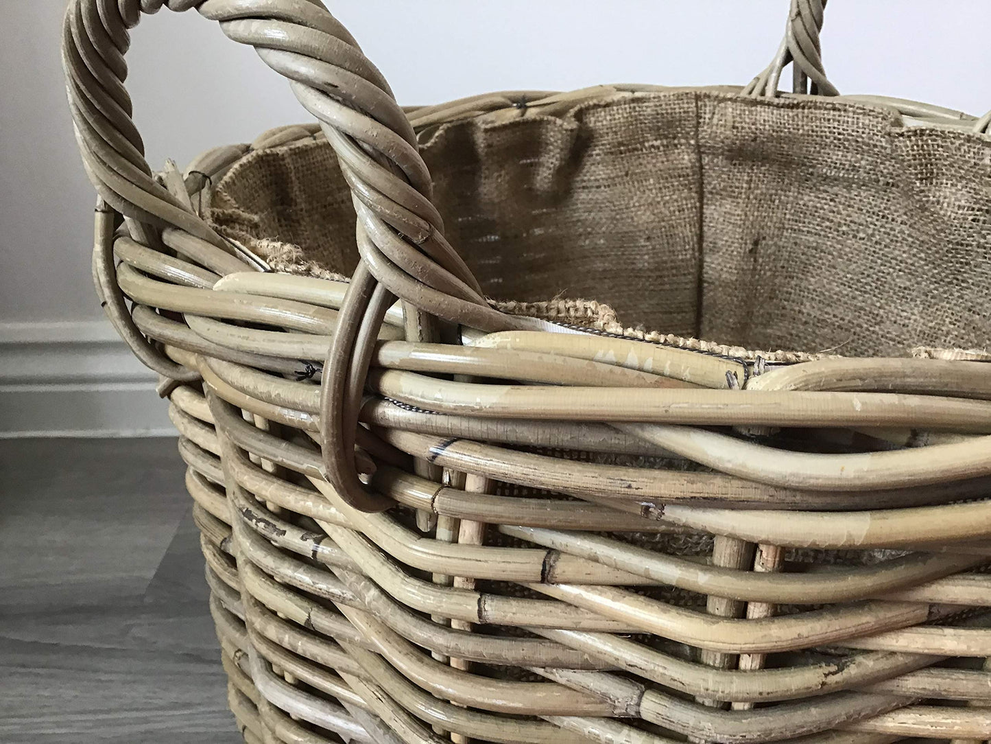 Round Kindling/Storage Basket, Hessian Lined, Excellent Quality, Very Strong Kuba Rattan (Small)
