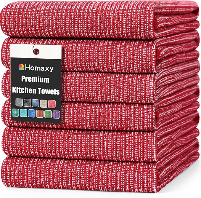 Homaxy Premium Kitchen Towels, Large Cotton Kitchen Hand Towels, Flat and Terry