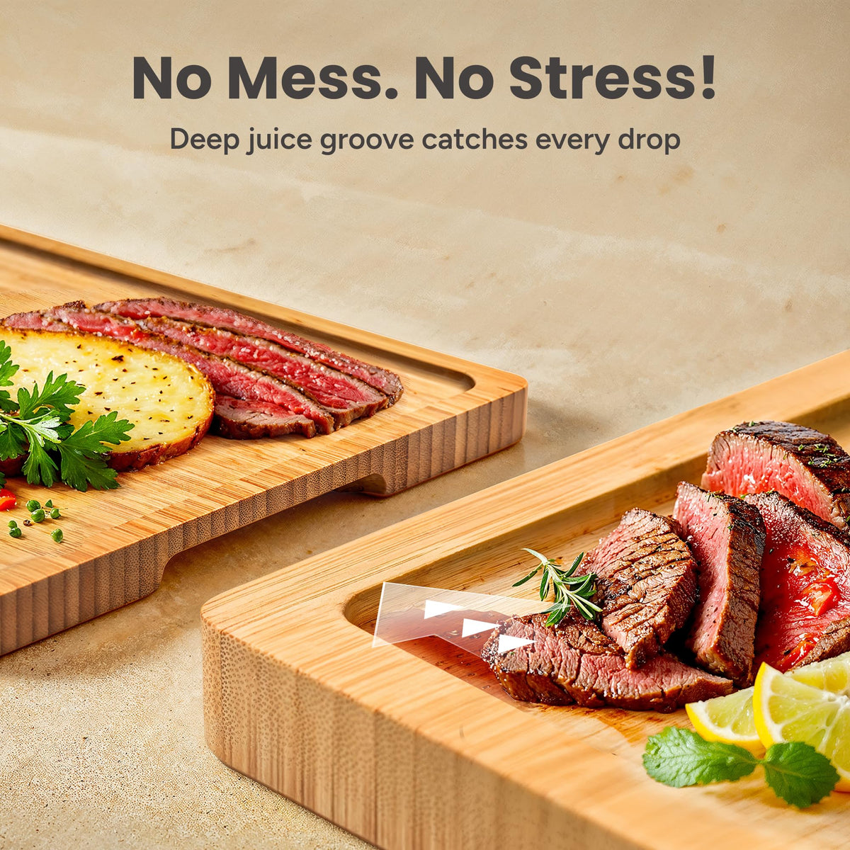 SMIRLY Bamboo Cutting Boards for Kitchen - Wood Cutting Board with Handle and Juice Groove - Wooden Chopping Board Set of 3 with Holder