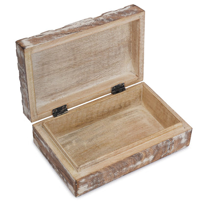 Ajuny Handmade Wooden Box – Hand Carved Line Design Keepsake Box, Decorative Jewelry Organizer Treasure Chest, Memory Storage Boxes Gift for Men and Women, 8x5 Inch