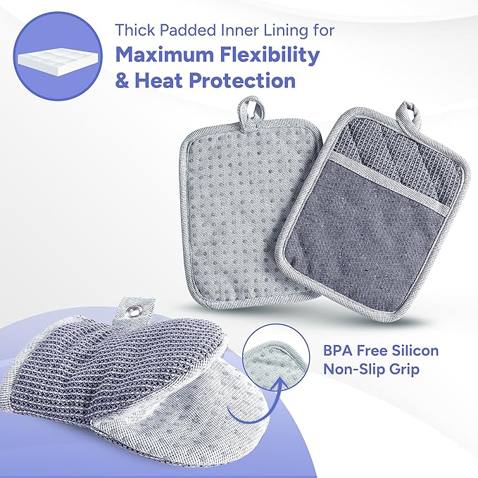 Casa Platino Silicone Oven Mitts & Potholders, 4-Piece – Pot Holders and Oven
