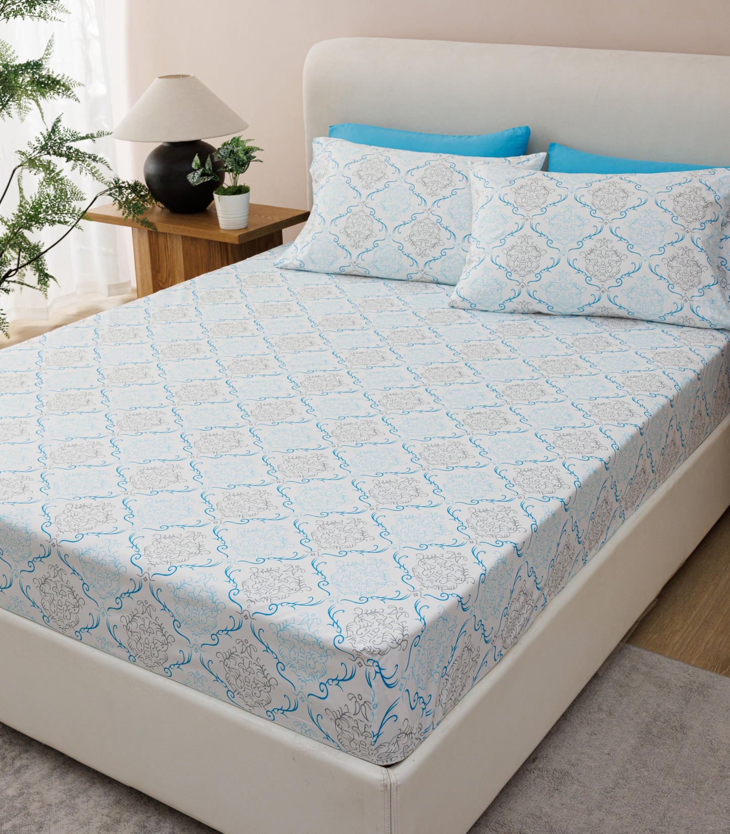 Spirit Linen home 6-Piece King Size Bed Sheet Set - Deep Pocket, Medallion Pattern, Soft and Breathable Bed Sheets, Microfiber Material, Includes 1 Fitted, 1 Flat, 4 Pillowcases - Turquoise Medallion