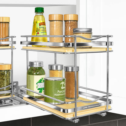 LYNK PROFESSIONAL® Pull Out Spice Rack Organizer for Inside Kitchen Cabinets - 4-1/4 inch Wide - Slide Out Drawer – Chrome Sliding Spice Cabinet Organization Shelf Racks - 2 Tier