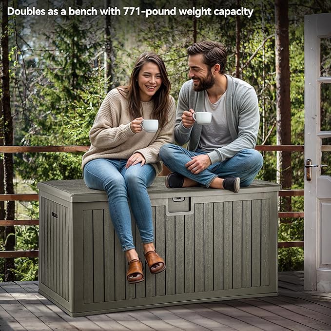YITAHOME XXL 230 Gallon Large Deck Box,Outdoor Storage for Patio Furniture Cushions,Garden Tools with Flexible Divider,Waterproof,Lockable (Light Brown)